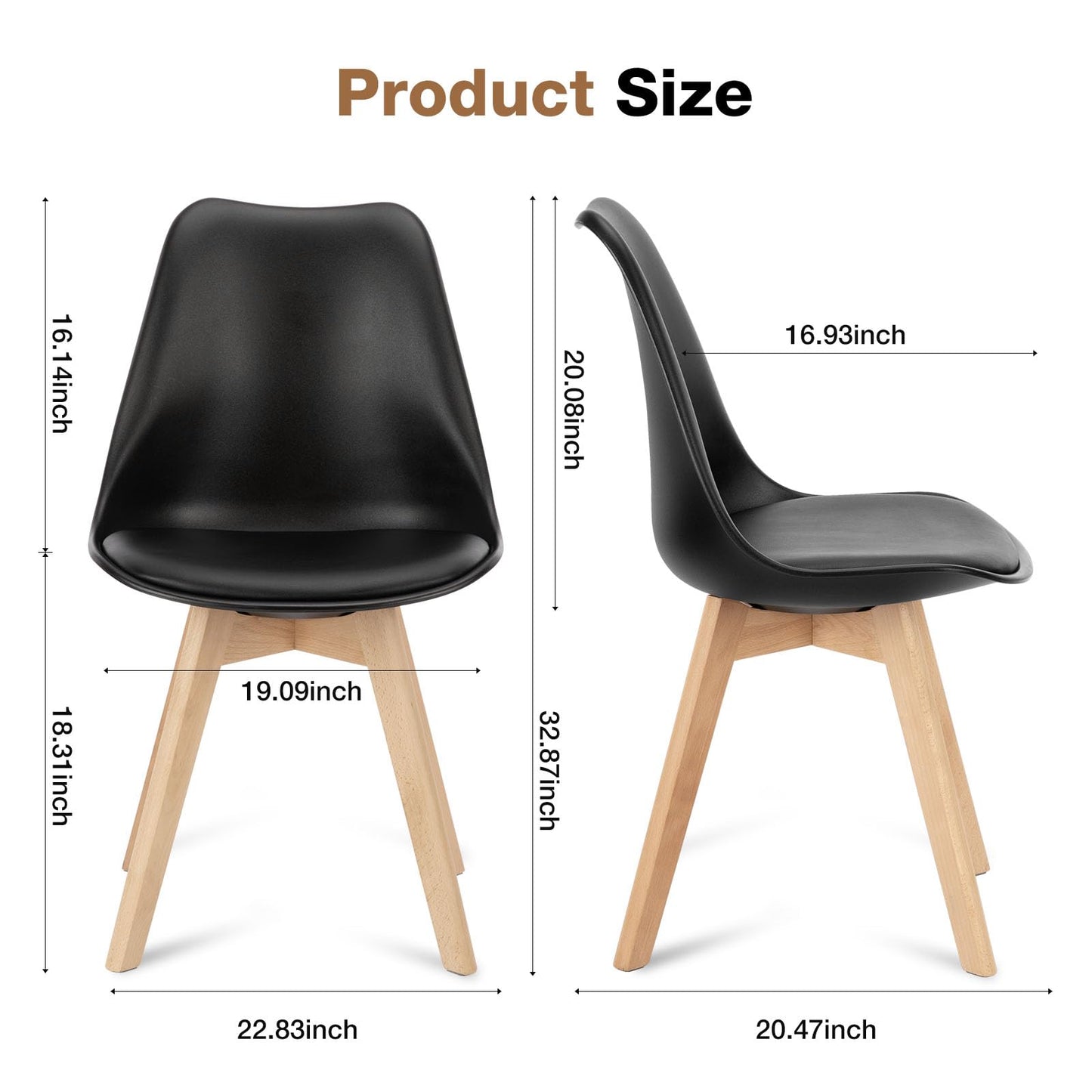 Set of 4 Dining Kitchen Mid-Century Modern Chairs with Wood Legs and PU Leather Cushion