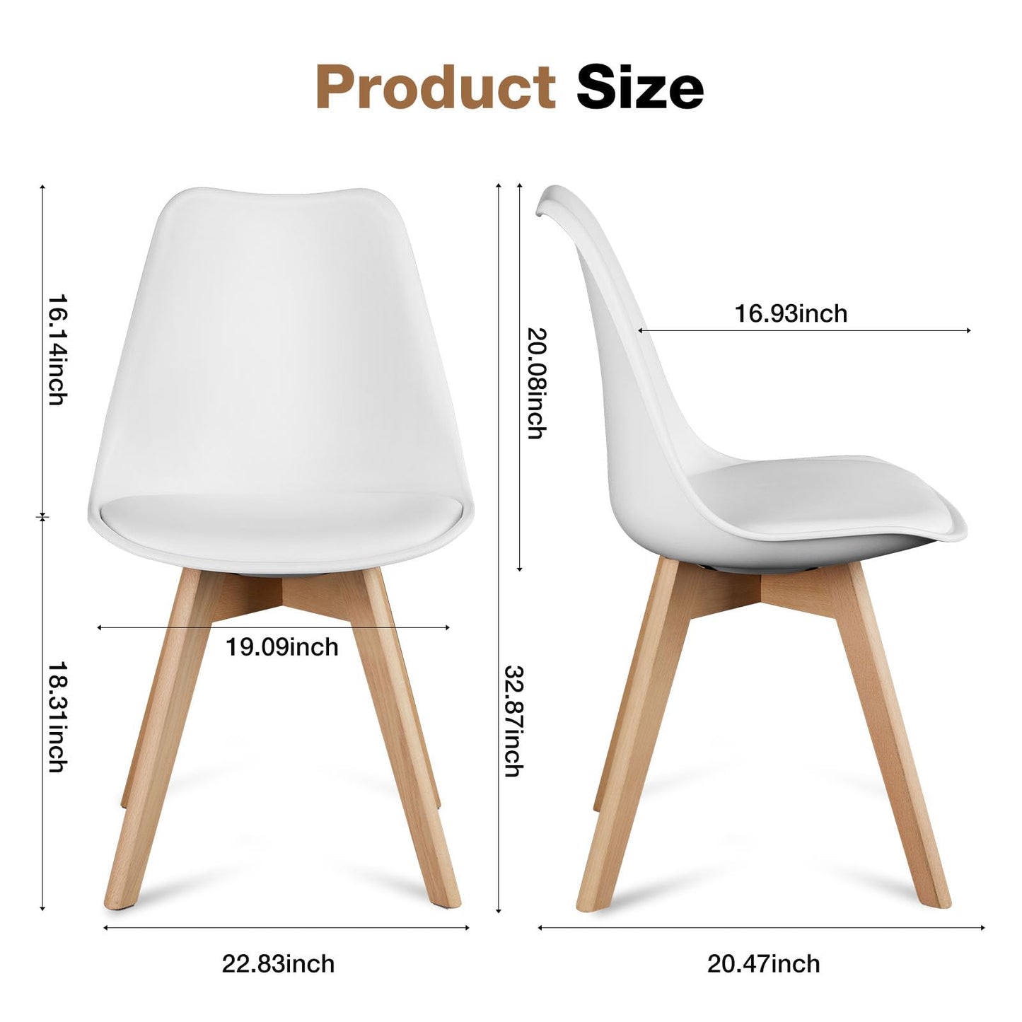 Set of 4 Dining Kitchen Mid-Century Modern Chairs with Wood Legs and PU Leather Cushion
