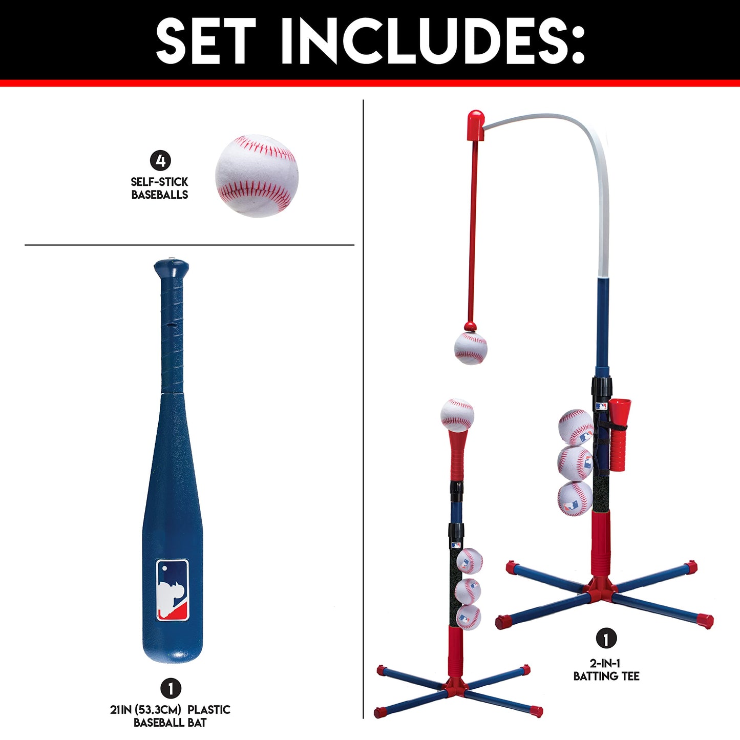 Grow-with-Me Kids Baseball Batting Tee + Stand Set for Youth + Toddlers
