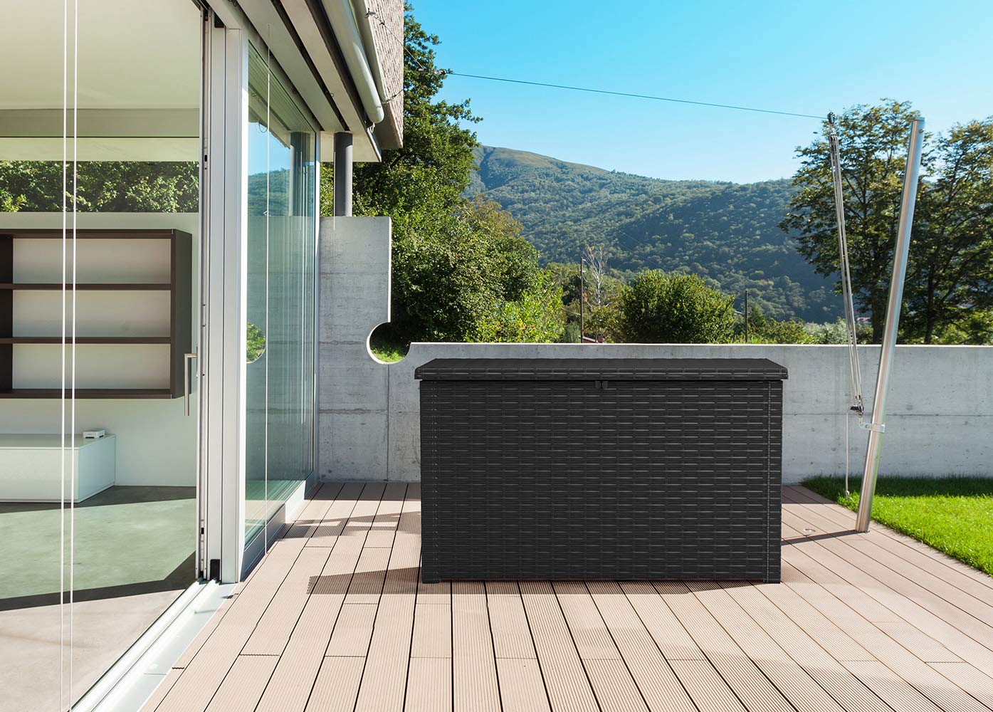 230 Gallon Resin Rattan Look Large Outdoor Storage Deck Box