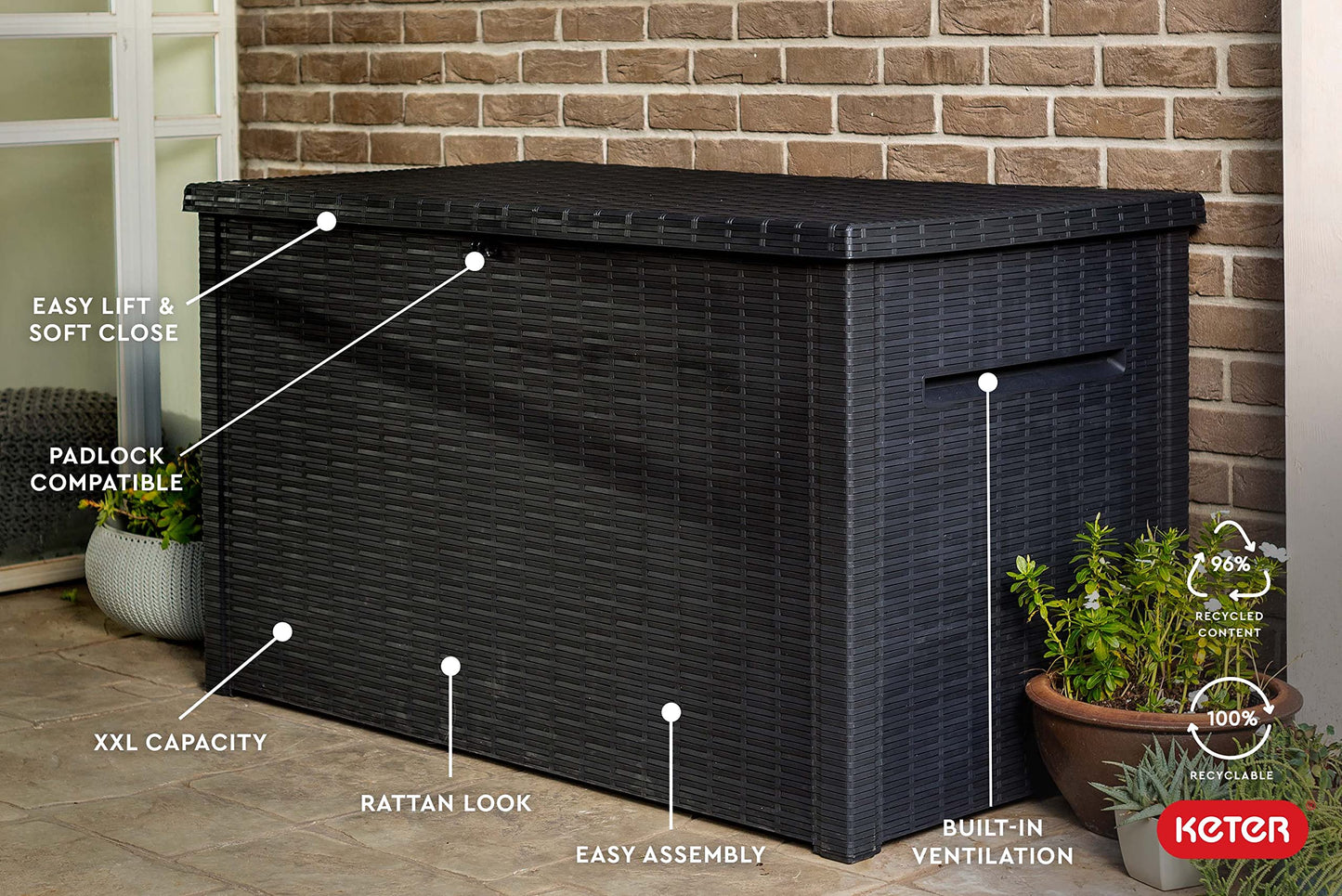 230 Gallon Resin Rattan Look Large Outdoor Storage Deck Box