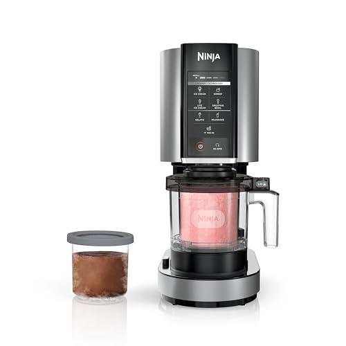 NC301 CREAMi Ice Cream Maker, for Gelato, Mix-ins, Milkshakes, Sorbet, Smoothie Bowls & More, 7 One-Touch Programs, with (2) Pint Containers & Lids, Compact Size, Perfect for Kids, Silver